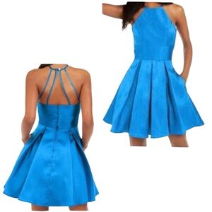 NWT B Darlin Royal Blue Halter Open Back Fit Flare Homecoming Dress 7/8